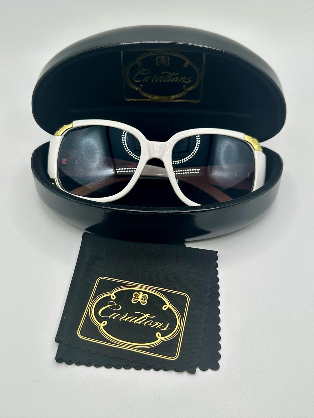 Curations White & Gold Sunglasses with Original Case